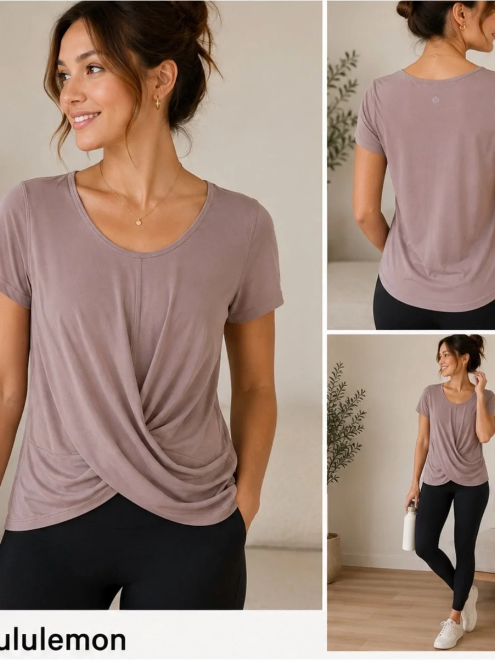 581 Lululemon Twist Front Short Sleeve Active Top Mauve Pink Size 8